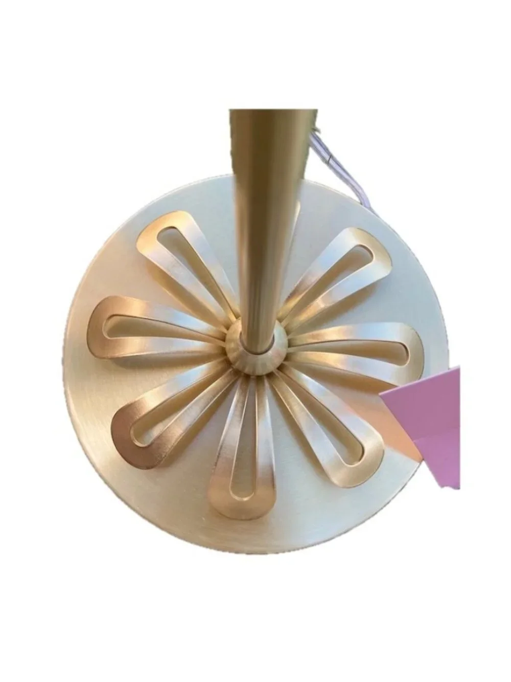 Kate Spade Table Lamp Brushed Brass Metal White Barrel Shade Flower Design NEW